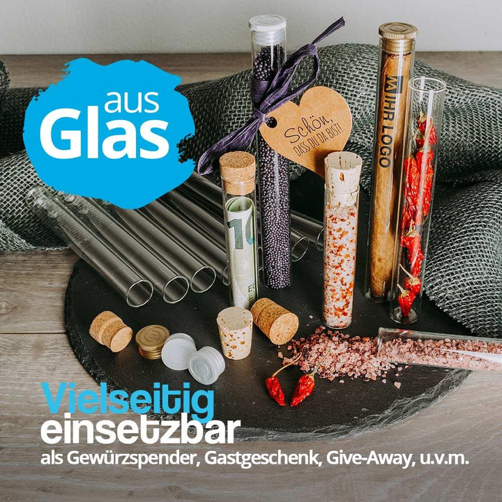 Tuuters 100 Stück Glas Reagenzgläser mit Korken (160 x Ø 20mm) Flachboden | 40ml Reagenzglas mit Nat