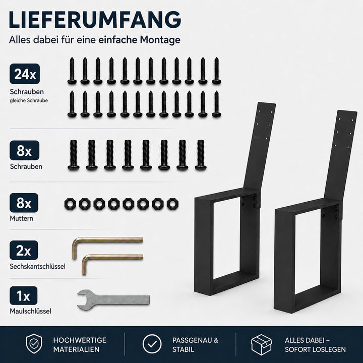 DanDiBo 2X Bankbeine Metall Schwarz mit Lehne Set Massiv DIY Bank Füsse 96478 Sitzgestell für Garten
