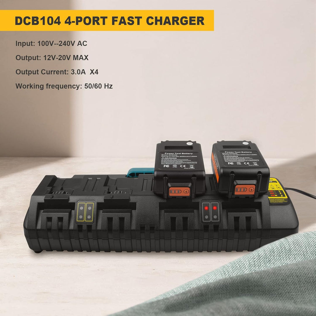 ASUNCELL 4 Ports Akku Ladegerät Kompatibel mit Dewalt 18V XR DCB104, 3.0A 12V-20V MAX Li-Ion Schnell