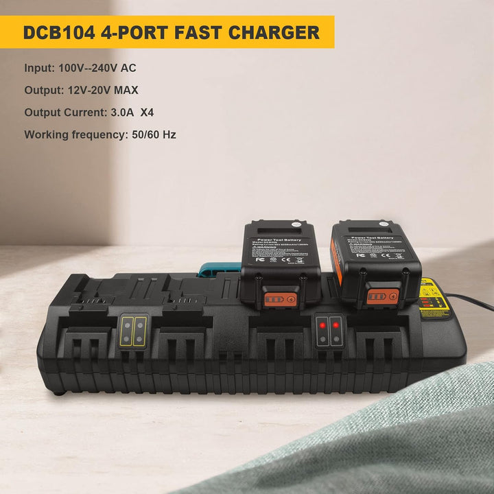 ASUNCELL 4 Ports Akku Ladegerät Kompatibel mit Dewalt 18V XR DCB104, 3.0A 12V-20V MAX Li-Ion Schnell