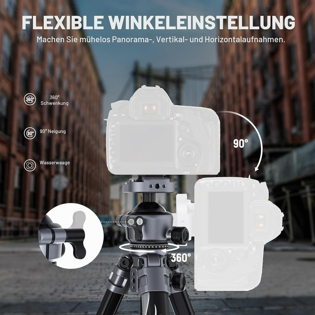 NEEWER LITETRIP LT07 61" Aluminium Reisestativ für Kamera mit Schwenk Neige Kugelkopf, Arca QR Platt