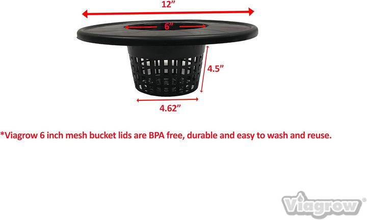 Viagrow 15,2 cm breiter Deckel für Eimerkorb, 15,2 cm breit, 6 Stück, DWC-Eimer-Netztöpfe 6 in. Lid