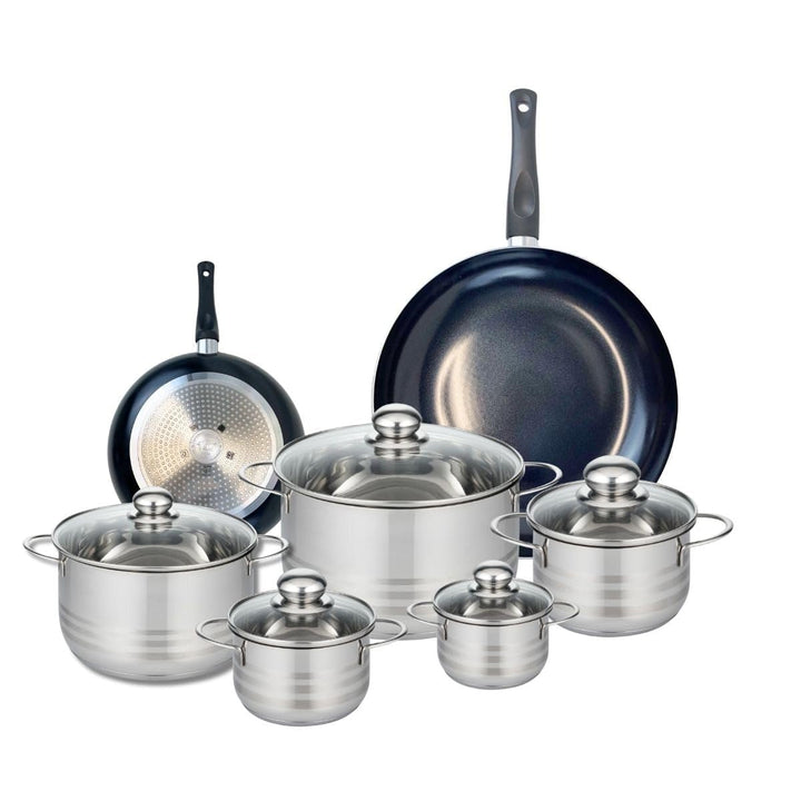 ELO 9730950 Kochgeschirr-Set, 7-teilig, 2 Bratpfannen 20 und 32 cm und 5 Kochtöpfe 12, 14, 16, 20 un