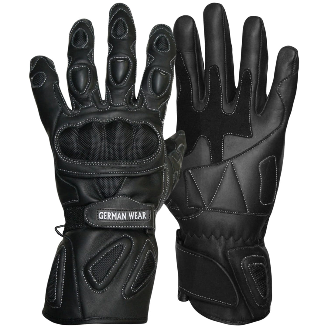 German Wear Motorradhandschuhe Motorrad Biker Lederhandschuhe Schwarz 8=m, 8=m