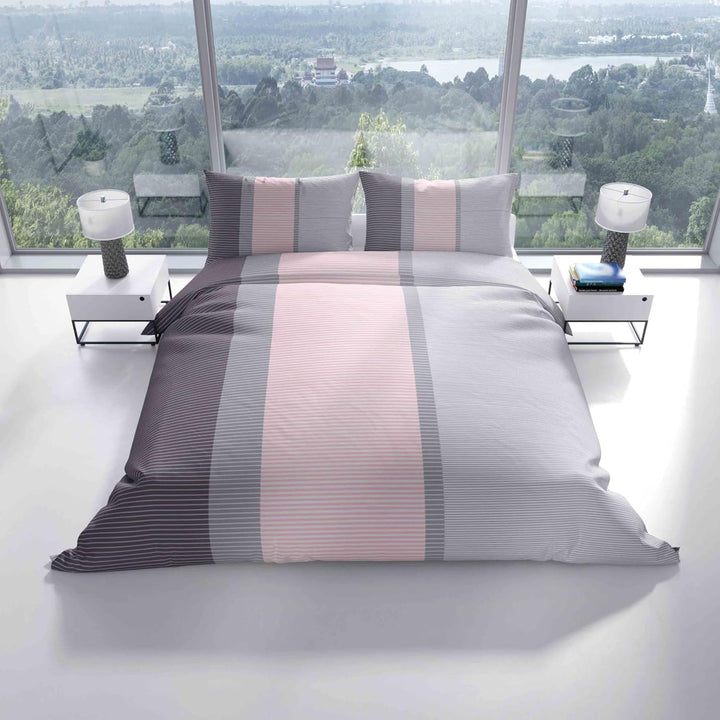 Leonado Vicenti 2tlg. Bettwäsche 135x200 cm Rosa Weiss Anthrazit Decke Kissen 80x80 Bezug Gesreift S