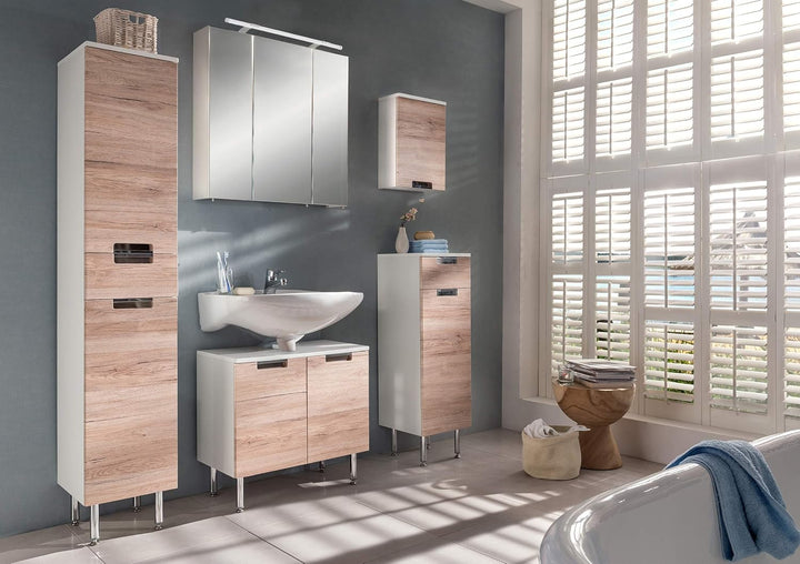 Schildmeyer Rilana 130516 Waschbeckenunterschrank, weiss Glanz/Eiche Sanremo Dekor, 46,5 x 65 x 35 c