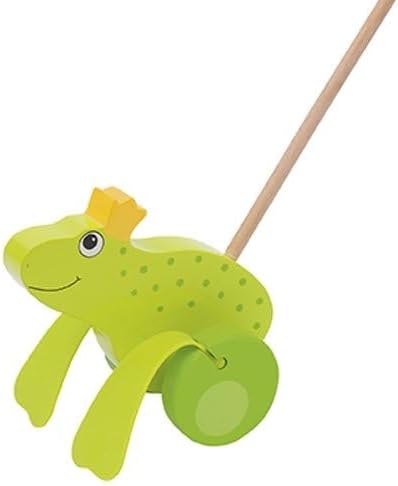 goki 54938 Schiebetier Froschkönig aus Holz mit Watschelgang, Krone & Schiebestab – kindgerechtes La