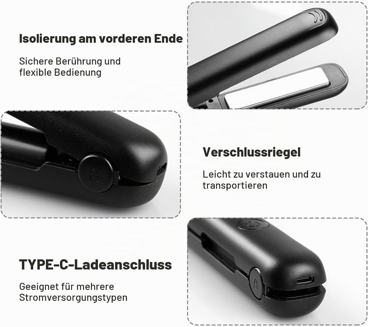 VegenaMini Glätteisen Kabellos, 2-In-1 Haarglätter, 3200mah Reise Glätteisen, Lockenstab Mit 4 Einst