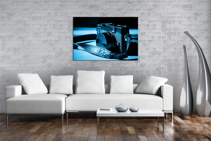 deyoli alte Schwarze Kamera Format 80x60 Effekt: Monocrome Blau als Leinwandbild, Motiv fertig gerah