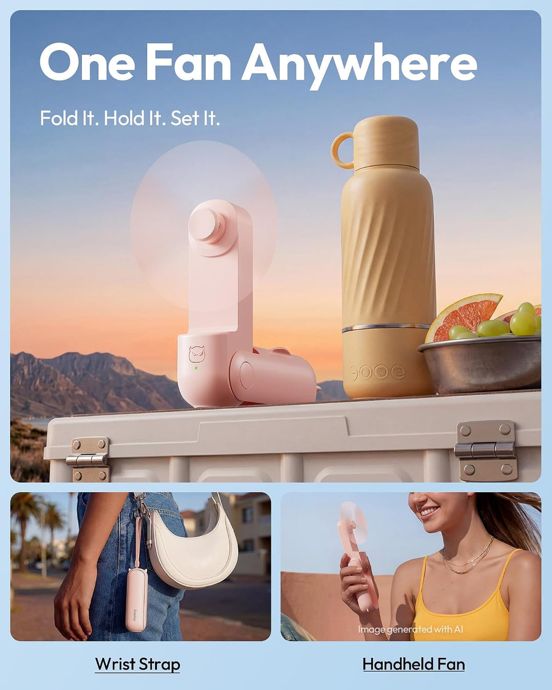Gaiatop Tragbarer Handventilator, 3-in-1 Mini Ventilator[Bis zu 17 Stunden Kühlzeit], Faltbarer Tasc