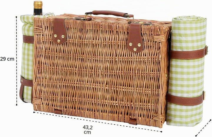 Wicker Picknickkorb Set für 4 Person mit Kühlfach und wasserdichte Picknickdecke, Abnehmbarer Riemen