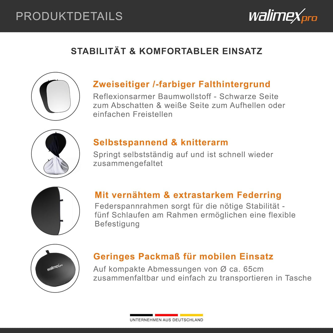 Walimex pro 2in1 Falthintergrund (reflektionsarme Baumwolle, inkl. praktischer Transporttasche, 150