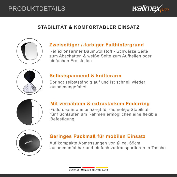 Walimex pro 2in1 Falthintergrund (reflektionsarme Baumwolle, inkl. praktischer Transporttasche, 150