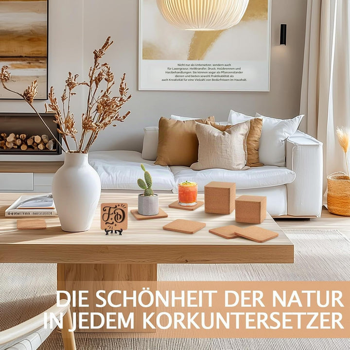 60 Stück Korkuntersetzer für Getränke, GOH DODD Saugfähige Blanke Untersetzer für Deko, Geeignet für