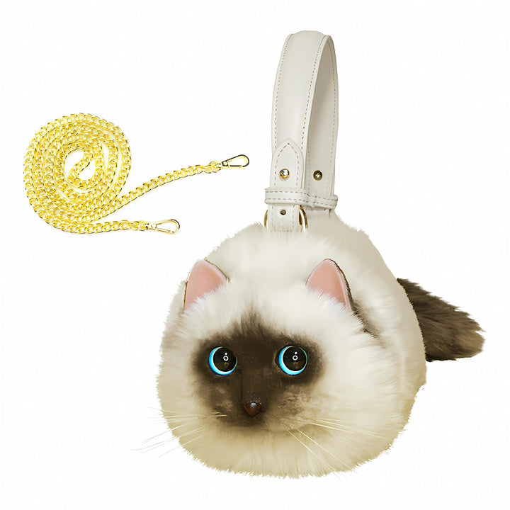 HUIJUFU Realistische Puffy-Plüsch-Katzentasche in Form einer Umhängetasche für Frauen (Siamkatze), S