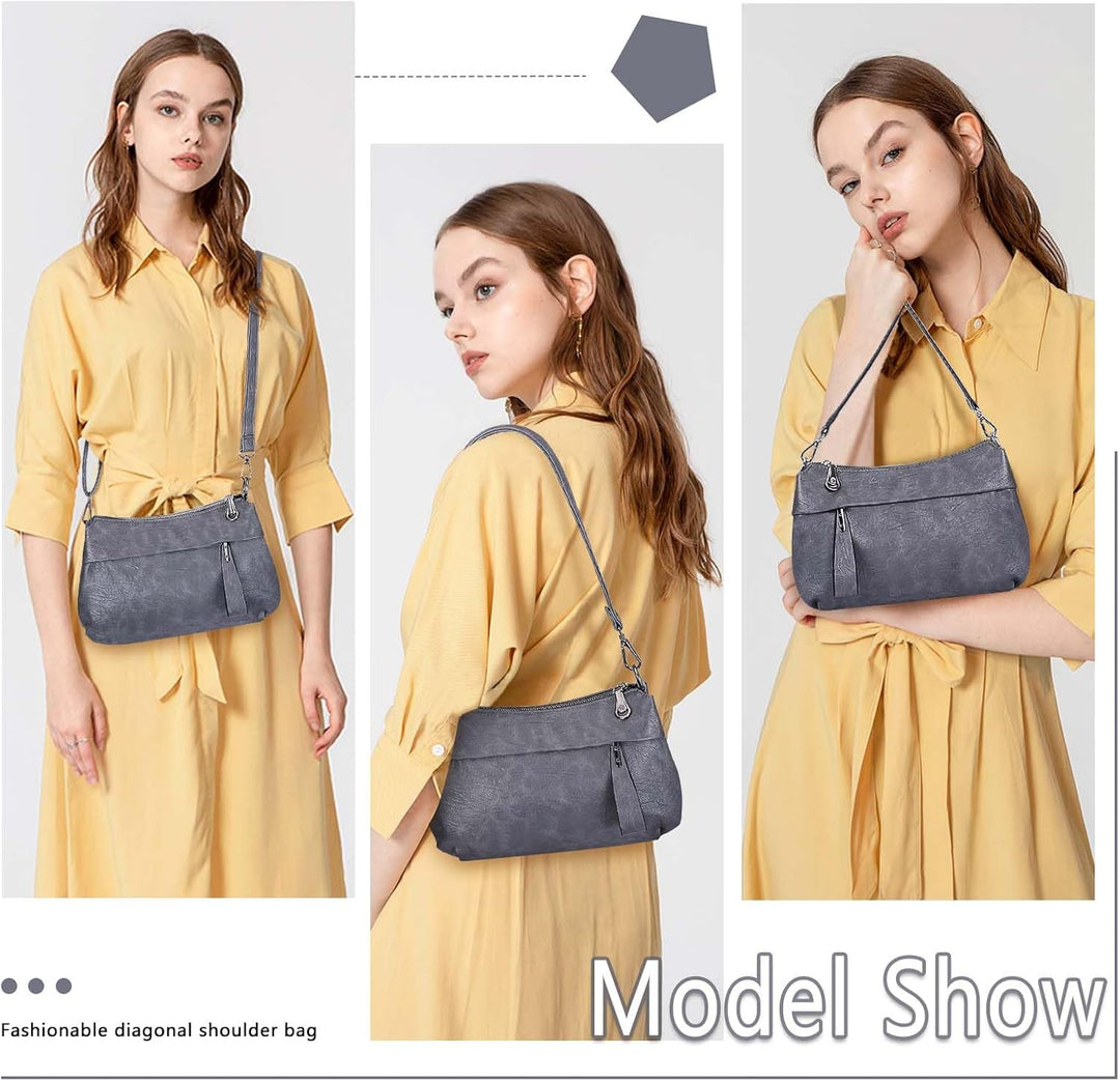 HUA ANGEL Mittelgross Handtasche Damen UmhäNgetasche Echt Leder Mit Mehreren Fächer Für Handy Und Po