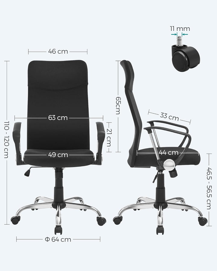 SONGMICS Bürostuhl, ergonomischer Schreibtischstuhl, Drehstuhl, gepolsterter Sitz, Stoffbezug, höhen