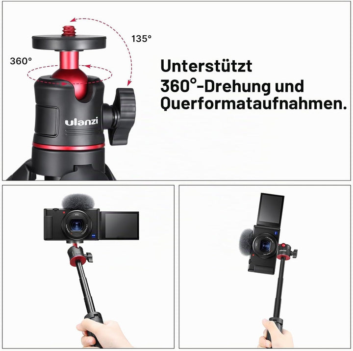 ULANZI MT-08 Kompaktes Reisestativ, tragbar, Mini-Stativ, mit 1/4-Zoll-Schraube, kleines Stativ komp
