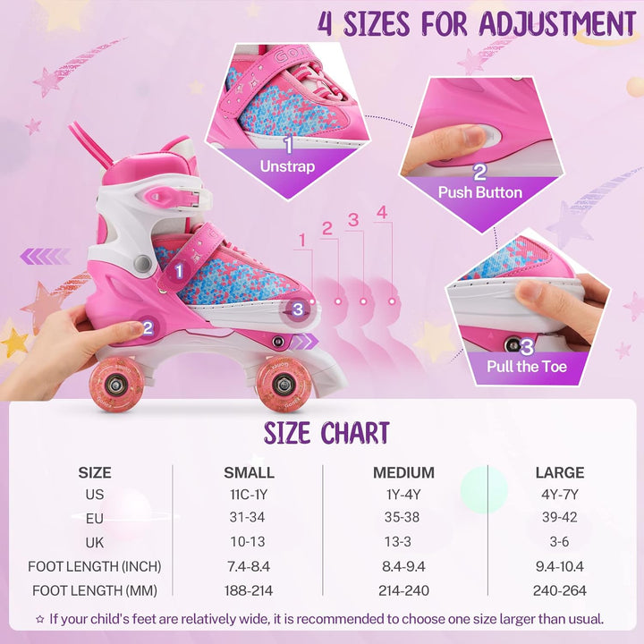 Gonex Verstellbar Rollschuhe, Leuchtenden Rädern Roller Skates für Mädchen Jungen Kinder Erwachsene