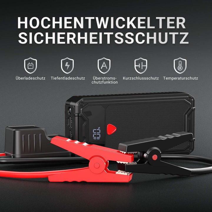 Jump Starter Powerbank 4000A Spitzenstrom 26800mAh Auto Starthilfe mit 10W USB-Schnellladung, Geeign