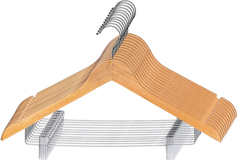 KADAX Kleiderbügel aus Holz, mit Klemmen aus Metall, Zwei Einkerbungen, 360°drehbarer Haken, Gardero