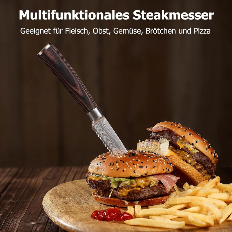 PAUDIN Steakmesser 8-teilig Set, Hochwertige Deutsche Edelstahl Steak Messer, Ultrascharfe Gezackte