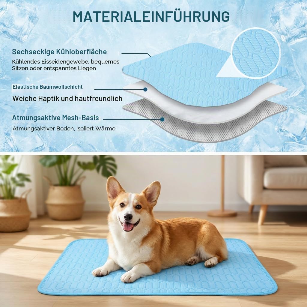 JIEBAO Kühlmatte Hunde, 70 * 50cm Selbst Kühlende Matte für Hunde Katzen, Waschbar Kühlmatte Hund, K