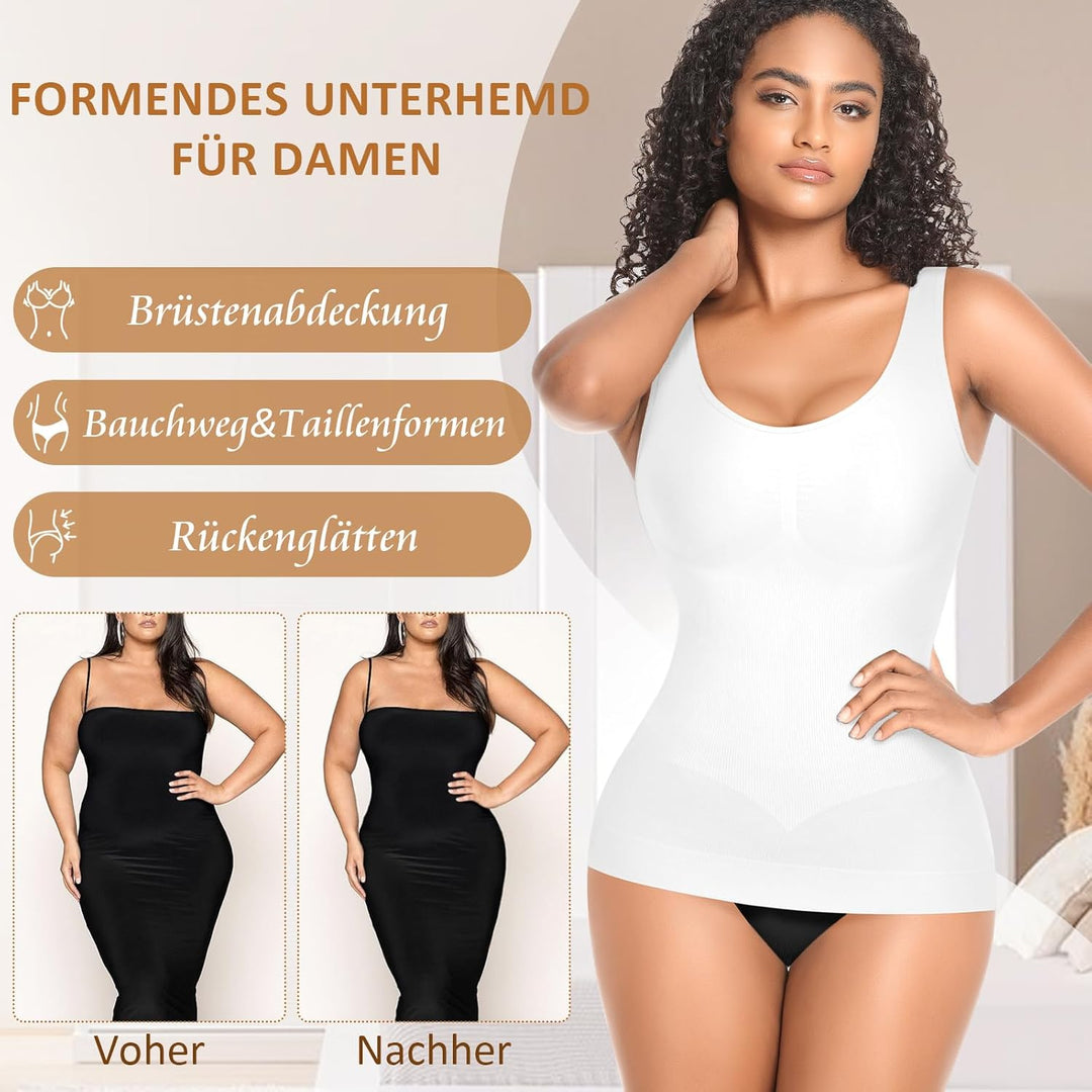 YARRCO Damen Shape Unterhemd Formende Tops Nahtlos Hemdchen M Weiss-weite Träger, M Wei&#xDF;-weite