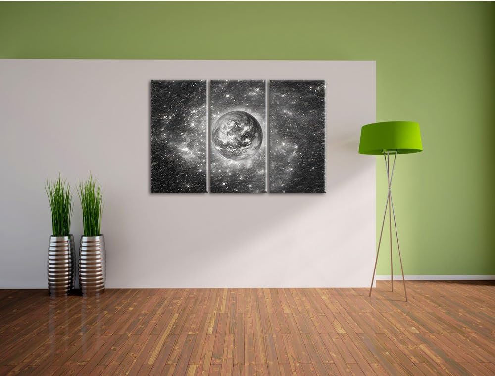 Pixxprint Planet Erde im Weltraum Kunst als Leinwandbild/Grösse: 3 Teilig (120x80 cm) cm/Wandbild/Ku