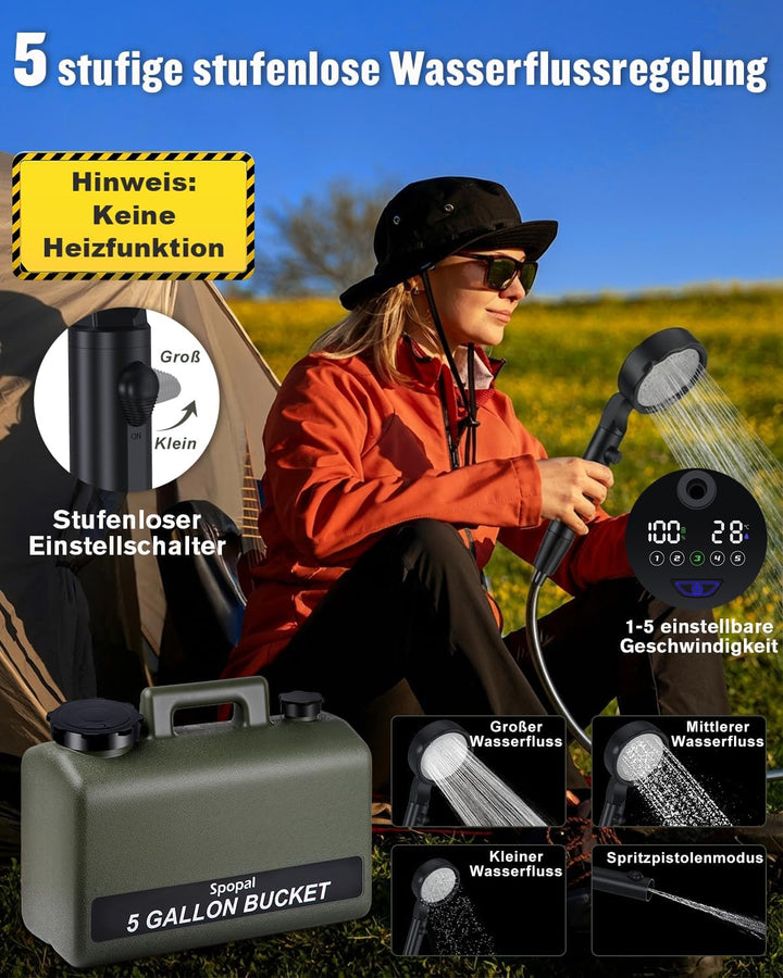 Spopal Camping Dusche, [10000mAh] Campingdusche Tragbare mit 20L Wasserkanister, Camping Dusche Akku