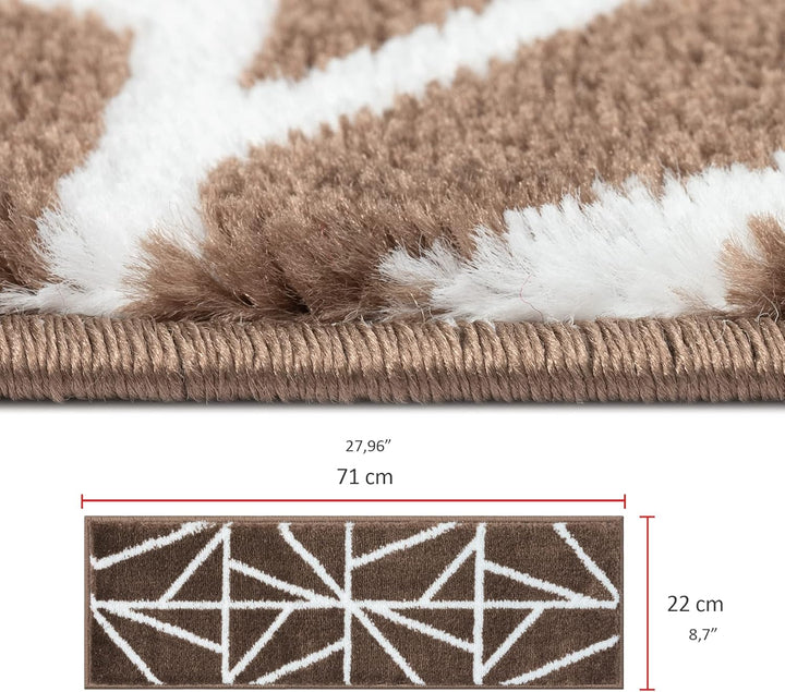 Glary Home 15er Set Stufenmatten 22cm x 71cm x 1.2cm Treppenteppich Selbstklebend / GH39A-WBRW (Drei
