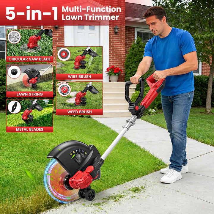 Akku Rasentrimmer kompatibel mit Milwaukee 18V Akku, 5-in-1 Bürstenloser Elektrischer Rasentrimmer,