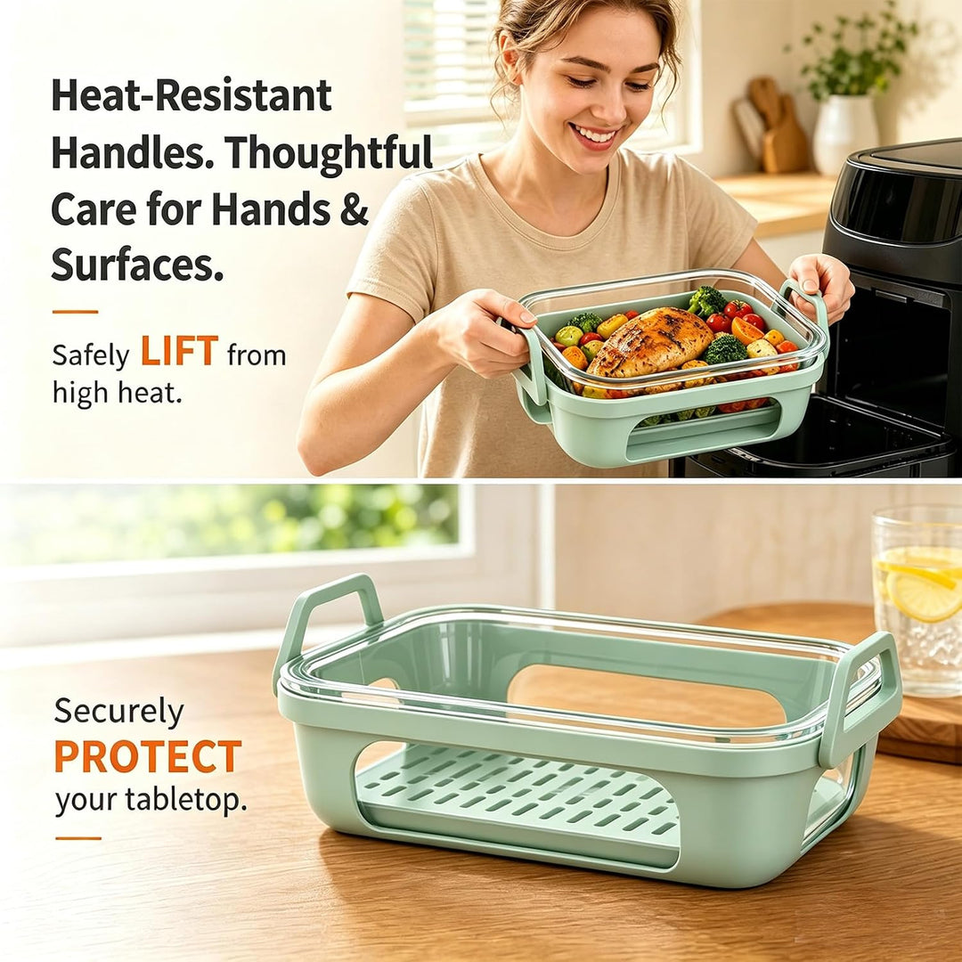 Glas Auflaufform für Airfryer, für Ninja/Cosori Heissluftfritteuse Zubehör mit Silikon-Innen, Auflau