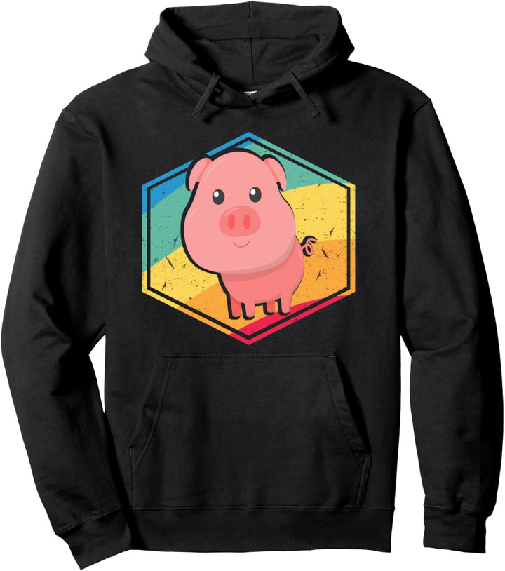 Pig Lovers Gift Men Women Boys Girls Retro Style Pig Pullover Hoodie