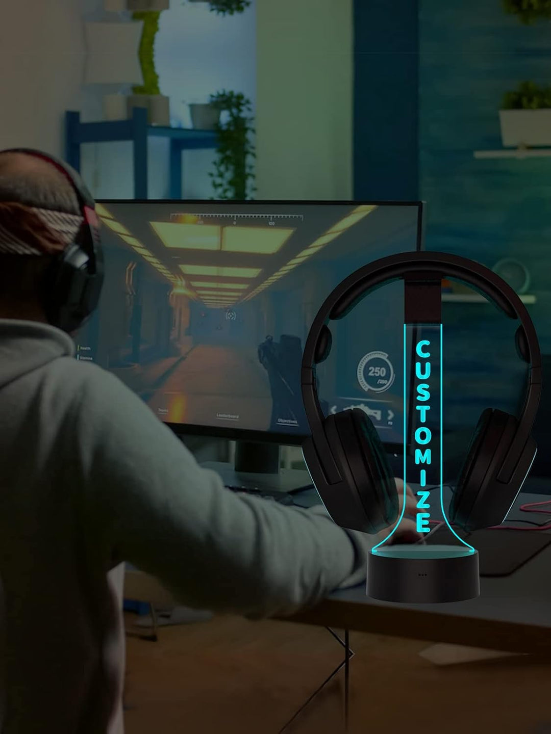 YuanDian personalisierte Licht bis Kopfhörer Stand für Schreibtisch, Gaming-Headset-Halter RGB mit 1