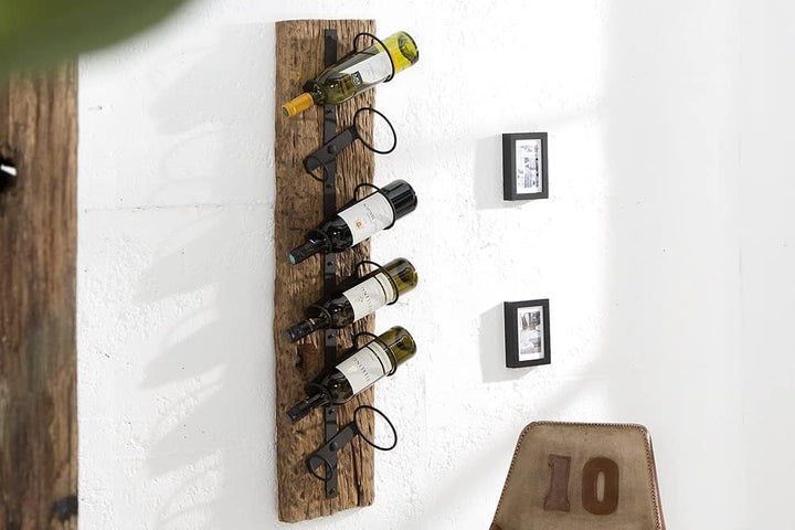 invicta INTERIOR Massives Wand Weinregal Barracuda antik Teak Holz 100cm Flaschenhalter Natur Regal