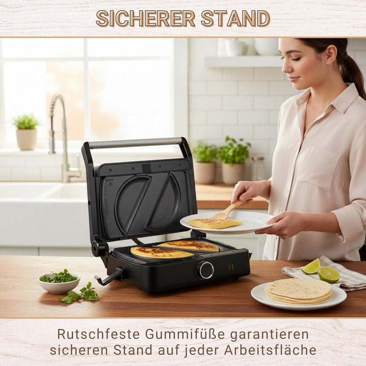 Syntrox EmpanadaKombigerät Multifunktionsmaker mit Wechselplatten, Kontaktgrill Edelstahl, Multifunk