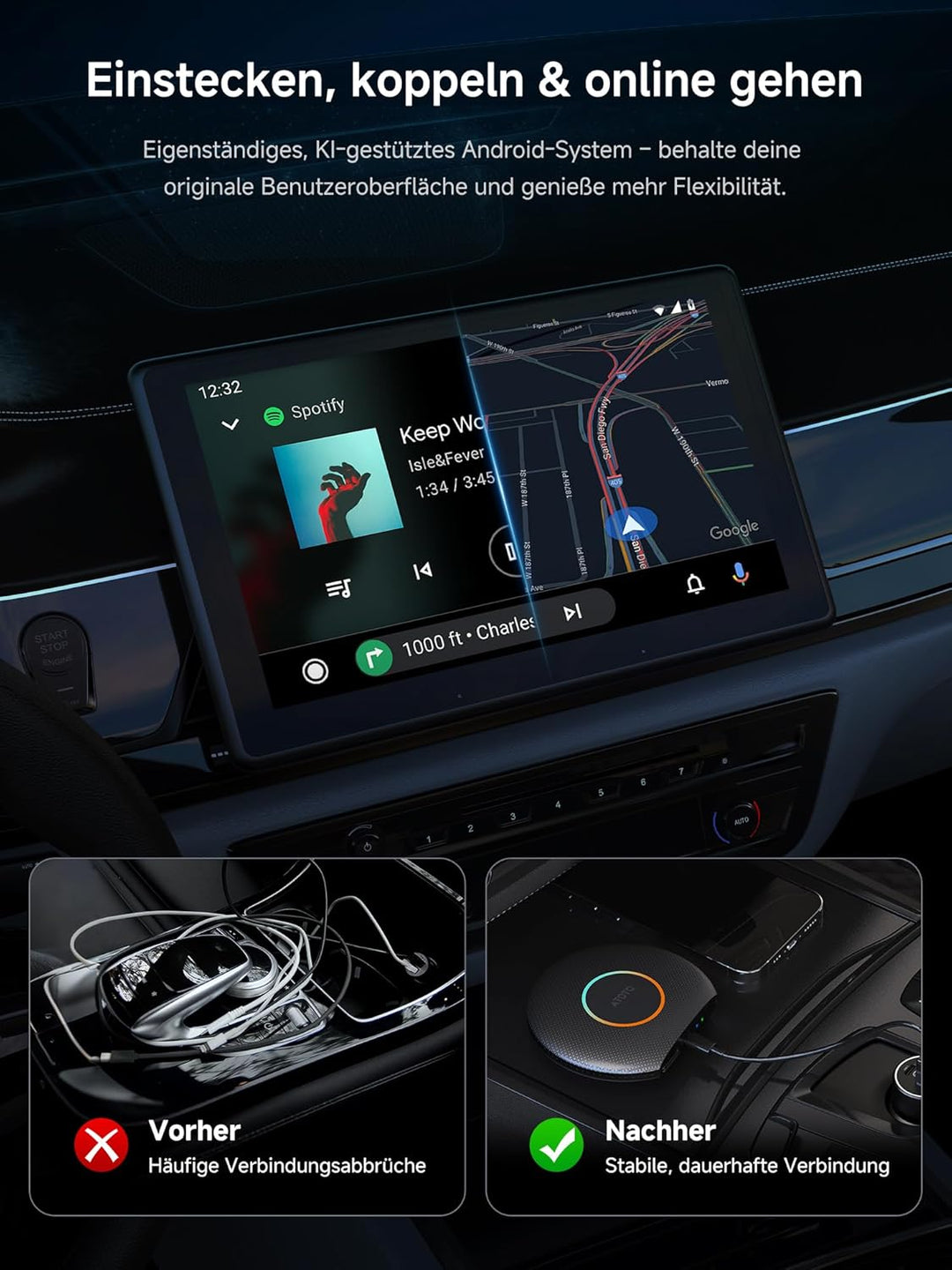 CarPlay Wireless Adapter, Smart AI Box CarPlay Video-Apps, Kompatibel mit Kabelgebundenem Werkseitig