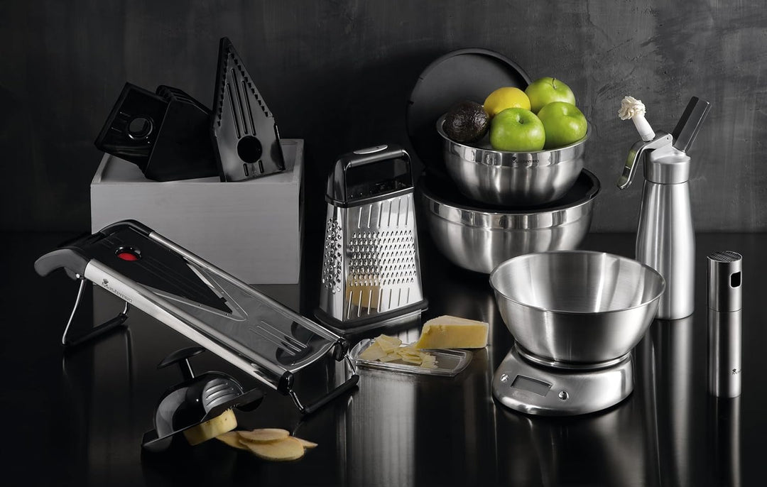 MasterPRO Foodies - 4 - Seiten mit Behälter - aus Edelstahl hergestellt - helles Finish - leicht zu