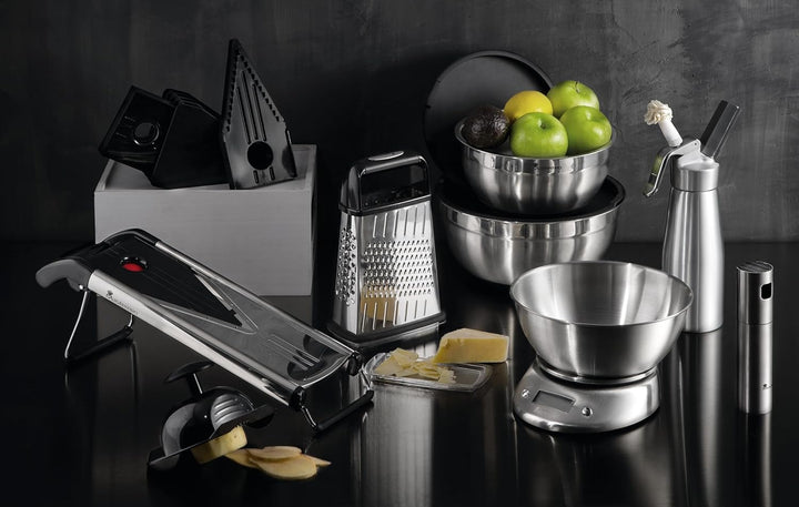 MasterPRO Foodies - 4 - Seiten mit Behälter - aus Edelstahl hergestellt - helles Finish - leicht zu