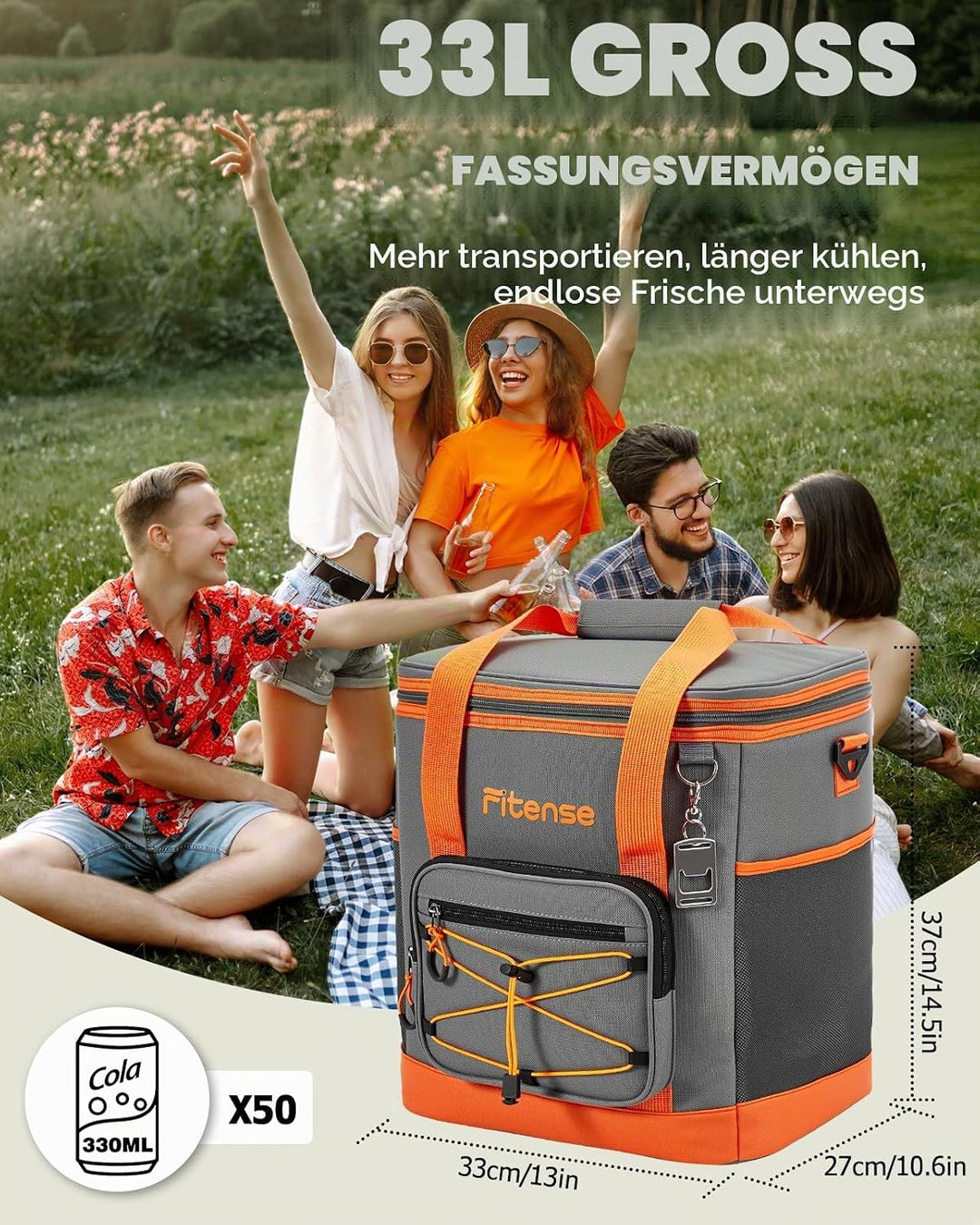 Fitense Kühltasche Faltbar, Weiche Kühltasche, 4-lagige isolierte auslaufsicher, Isoliertasche Kühlb