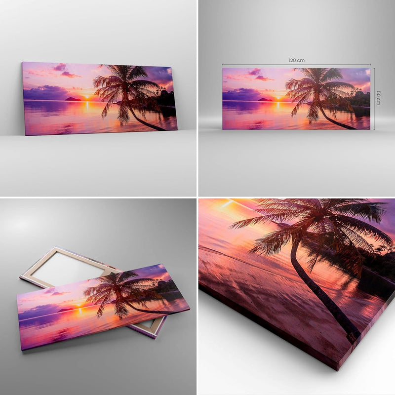 Wandbilder Dekoration Wohnzimmer Strand Meer Palme Panorama Bilder auf Leinwand 120x50cm Leinwandbil