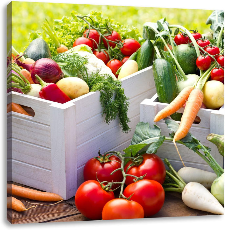 Knackiges frisches Gemüse, Format: 70x70 auf Leinwand, XXL riesige Bilder fertig gerahmt mit Keilrah