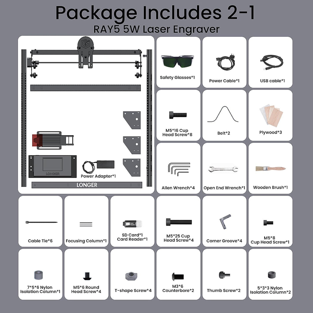 LONGER Ray5 Bundle 10W Lasergravierer – Präziser DIY CNC Laserschneider für Metall, Glas und Holz, A