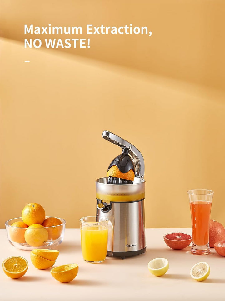 Elektrische Zitruspresse mit Hebelarm, Profi Orangenpresse &amp; Entsafter, 2 Presskegel für Orangen, Zi