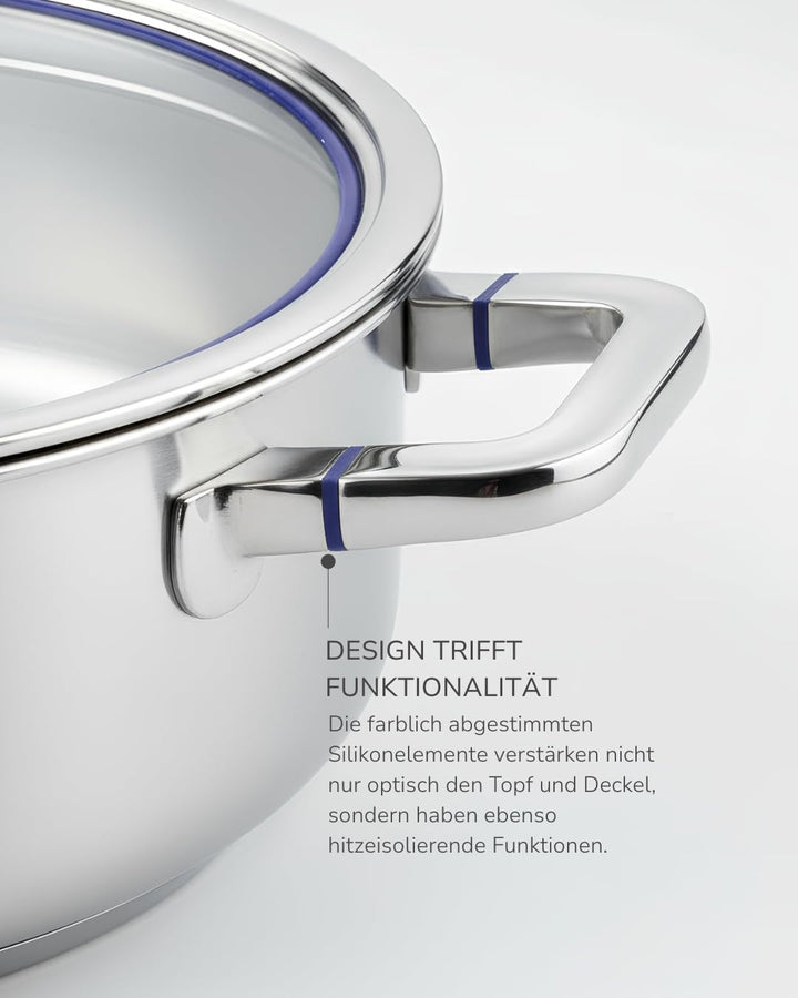 Johann Lafer - Topfset Edelstahl Kochtopf Set 4-teilig inkl. Bratpfanne 28 cm & Kochtöpfe mit Glasde
