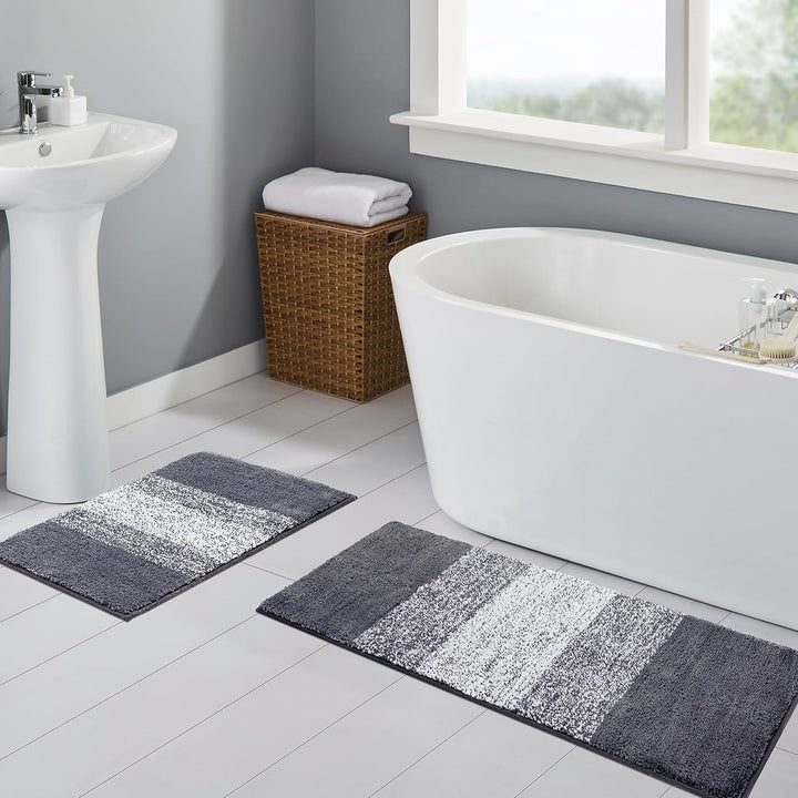 Enyhom Mikrofaser Badteppich Set 2 Teilig Grau rutschfeste Saugfähig Weiche Badematte Toilettenmatte