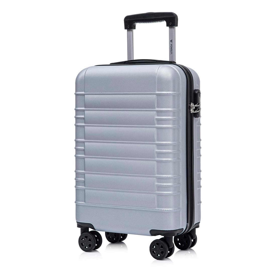 Koffer Suitcase M Silber, Trolley Reisekoffer, Kabinenkoffer Rollkoffer Handgepäck mit 4 Rollen 360°