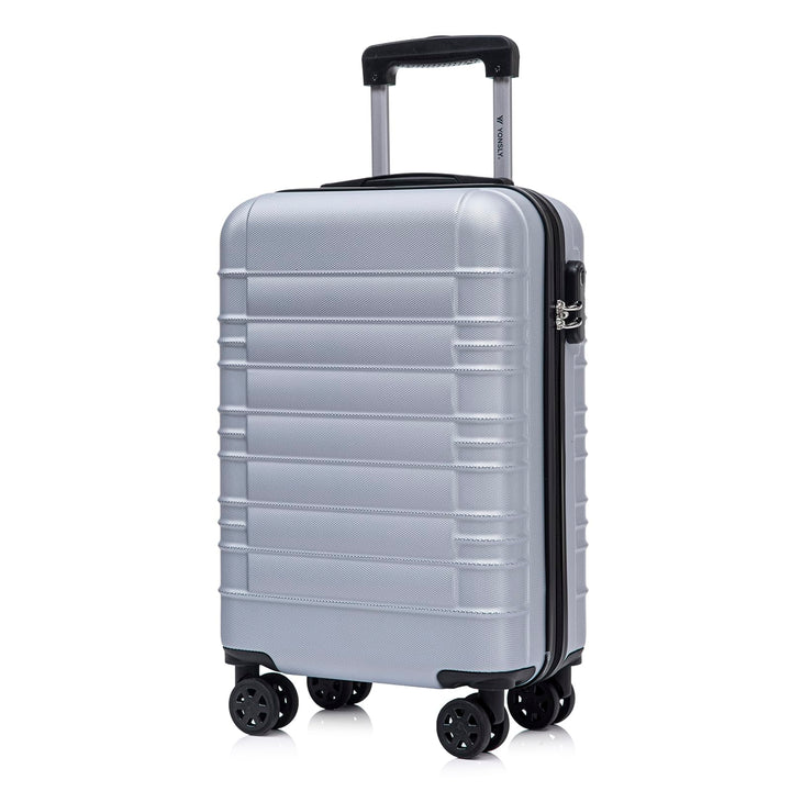 Koffer Suitcase M Silber, Trolley Reisekoffer, Kabinenkoffer Rollkoffer Handgepäck mit 4 Rollen 360°