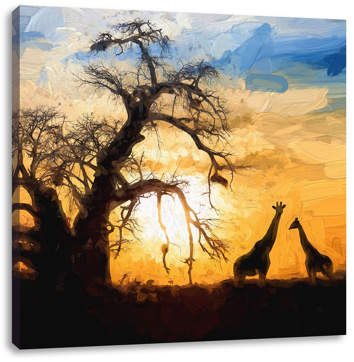 Pixxprint Zwei Giraffen in der Wüste als Leinwandbild Quadratisch/Grösse: 70x70 / Wandbild/Kunstdruc